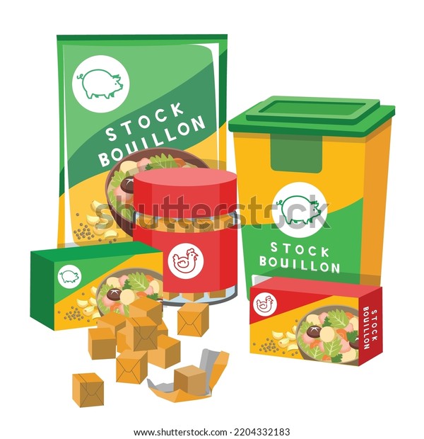 package of Stock Bouillon cube and broth cube\
on white background