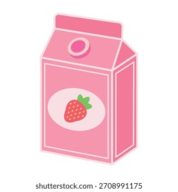 Package with strawberry milk. Isolated white background. Vector simple flat illustration.