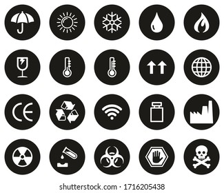 Package Symbols & Cargo Symbols Icons White On Black Flat Design Circle Set Big
