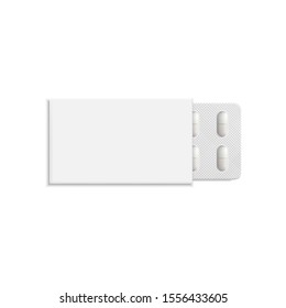 Package with tablets medicines mock up isolated on white background. Vector illustration. Eps 10.