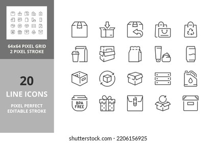 Package thin line icon set. Outline symbol collection. Editable vector stroke. 