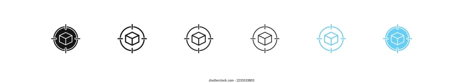 Icono de seguimiento de paquetes. Signo de la vía de entrega GPS. Símbolo del cuadro de búsqueda. Color negro y azul. Signo aislado del vector.