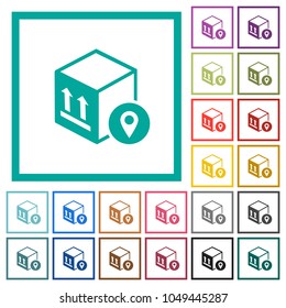 Package tracking flat color icons with quadrant frames on white background