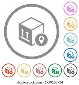 Package tracking flat color icons in round outlines on white background