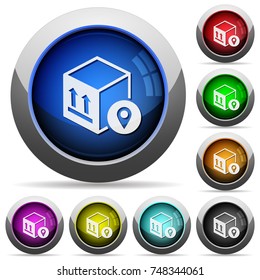 Package tracking icons in round glossy buttons with steel frames