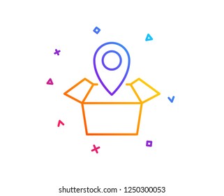 Package tracking line icon. Delivery monitoring sign. Shipping box location symbol. Gradient line button. Package location icon design. Colorful geometric shapes. Vector
