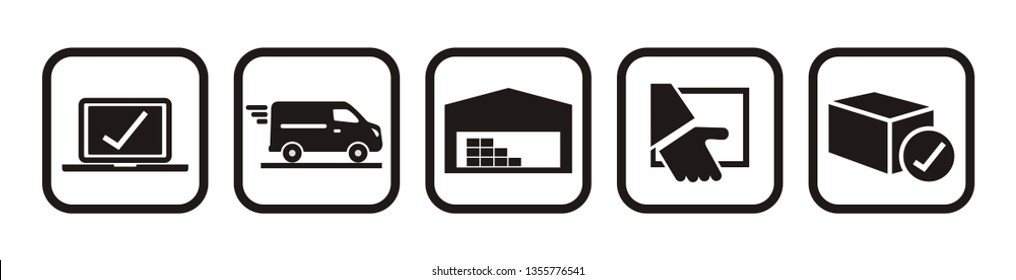 Package Tracking Online Purchase, Web Vector Icons, Black And White Colors, Buttons