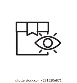 Package tracking vector icon featuring a cardboard box with a watching eye symbol. Ideal for representing order inspection, parcel monitoring, shipment tracking, and quality control preview.