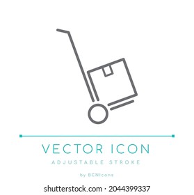 Icono de la línea de envío de trolebús de paquetes. Símbolo vector de entrega de carga y logística.