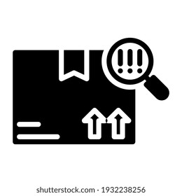 Package under magnifying glass, parcel scanning icon
