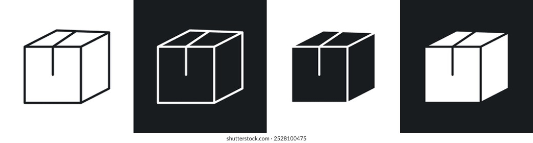 Package vector icon set in black and white