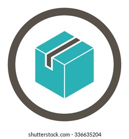 Package vector icon. Style is bicolor flat rounded symbol, grey and cyan colors, rounded angles, white background.