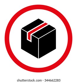 Package vector icon. Style is bicolor flat rounded symbol, intensive red and black colors, rounded angles, white background.