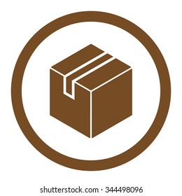 Package vector icon. Style is flat rounded symbol, brown color, rounded angles, white background.