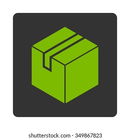 Package vector icon. Style is flat rounded square button, eco green and gray colors, white background.