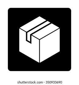 Package vector icon. Style is flat rounded square button, white and black colors, white background.