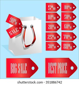 Package. Vector illustration of gift bags at a discount. Big sale. Best price.