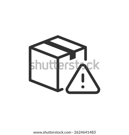 Package with warning sign, linear icon. Problem or issue with parcel delivery. Line with editable stroke.