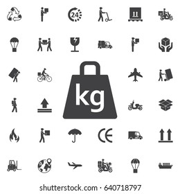 Package weight icon For use on cardboard boxes, packages and parcels, vector illustration. Set of Post delivery icons