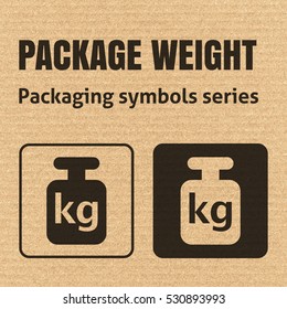 PACKAGE WEIGHT packaging symbol on a corrugated cardboard background. For use on cardboard boxes, packages and parcels. EPS10 vector illustration