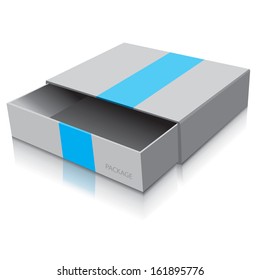 Package white box design with blue ribbon, vector illustration 
