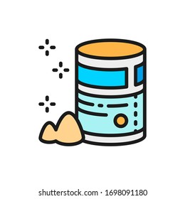 Packaged flour, sugar, powdered milk flat color line icon.