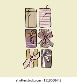 Packaged gift. Watercolor celebration  elements. 