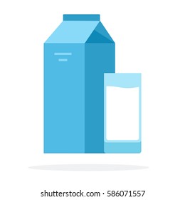 Packaged milk and a glass of milk vector flat material design isolated on white