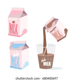 Packaged milk and a glass of milk vector flat material design. Milk set.
Collection of packages with milk.