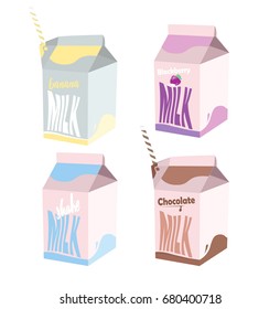 Packaged milk and a glass of milk vector flat material design. Milk set. Collection of packages with milk.