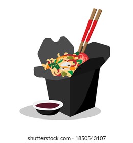 Packaged noodles for delivery. Vector image, eps 10