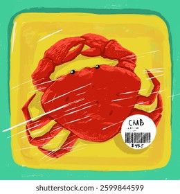 Packaged Red Crab Ready for Sale with Price Tag