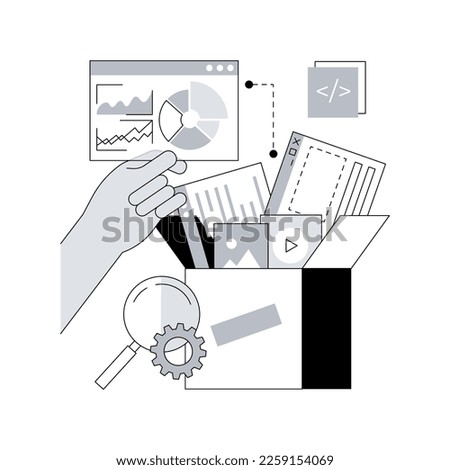 Packaged software abstract concept vector illustration. Multiple applications, video and audio editing software, computer user, free download, business implementation, teamwork abstract metaphor.