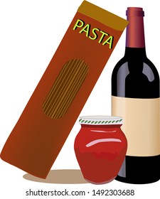 packaged spaghetti with black wine and tomato puree