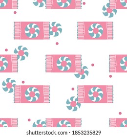 Packaged sweet candies. Seamless background with sweets. Idea for baby textiles, packaging