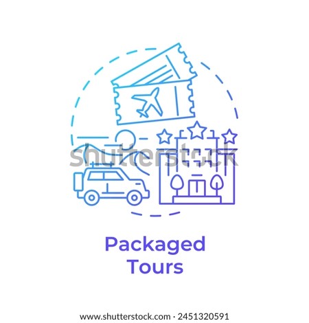 Packaged tours blue gradient concept icon. Travel service. Guided and organized tour. Adventure trip. Round shape line illustration. Abstract idea. Graphic design. Easy to use in application