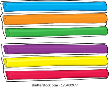 Packages of artificially flavored ice on white background