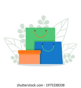 Packages and a box with new purchases. 