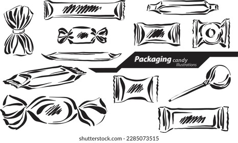 paquetes de productos de mercadotecnia de caramelo pincel ilustración vectorial