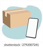 packages and cellphones. Parcel delivery tracking on cellphone or mobile phone vector,
