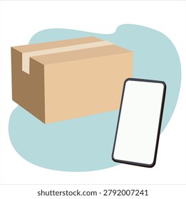 packages and cellphones. Parcel delivery tracking on cellphone or mobile phone vector,