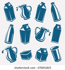 Packages dairy products collection set. Vector