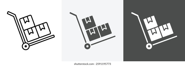 Packages delivery trolley icon set vector art