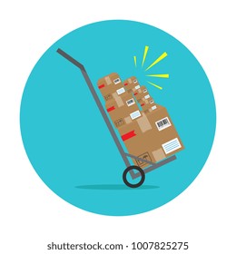 Packages delivery with trolley. Vector icon