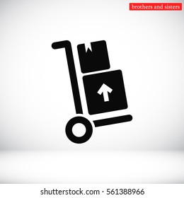 Packages delivery trolley vector icon