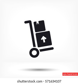 Packages delivery trolley vector icon