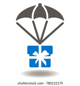 Packages Are Flying on Parachutes Vector Icon. Delivery Services E-Commerce Online Shopping Illustration. Gift Box Parachute Logo Symbol.