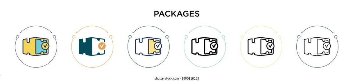 Packages icon in filled, thin line, outline and stroke style. Vector illustration of two colored and black packages vector icons designs can be used for mobile, ui, web