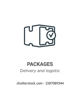 Packages outline vector icon. Thin line black packages icon, flat vector simple element illustration from editable delivery and logistics concept isolated on white background