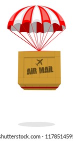 Packages with parachute isolated in white background